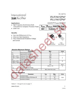 IRLR7807ZPBF datasheet  